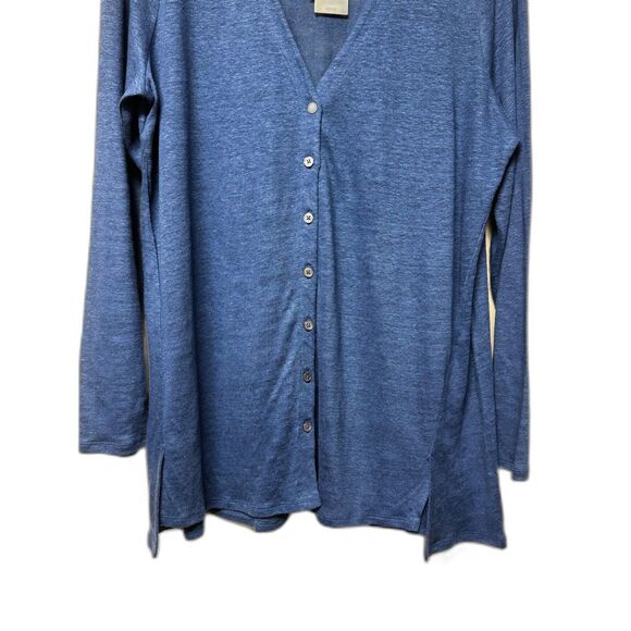 NWT J. JILL Love Linen 100% Linen V-Neck Cardigan Seaside Blue, Sz L - Picture 2 of 10